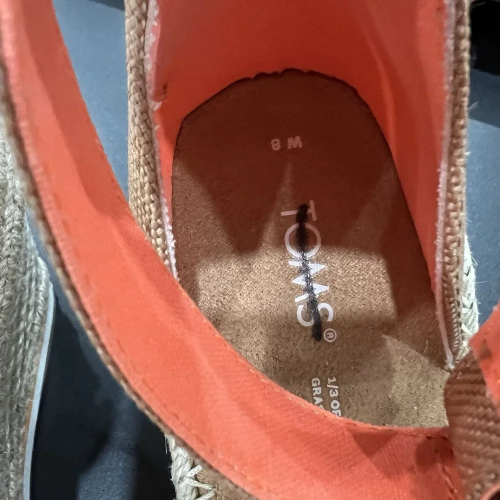 TOMS Women's Marisol Peep Toe Wedge Orange Sandals 8 M
